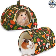 Guinea Pig Hideout House and Tunnel Set Small Green Mushroom 7.3 in Washable