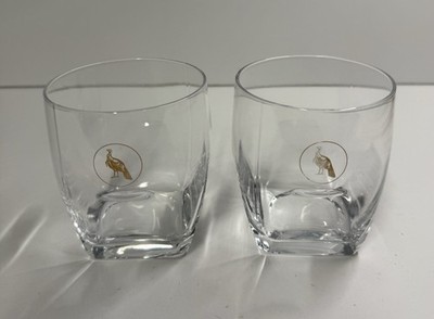 Set Of 2 Vintage Wild Turkey Bourbon Whiskey Clear Glass 3,75  Gold Logo 12 oz