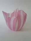 Vintage Signed Venini Murano Pink White Art Glass Fazzoletto Vase 4.25"t×4.75"w
