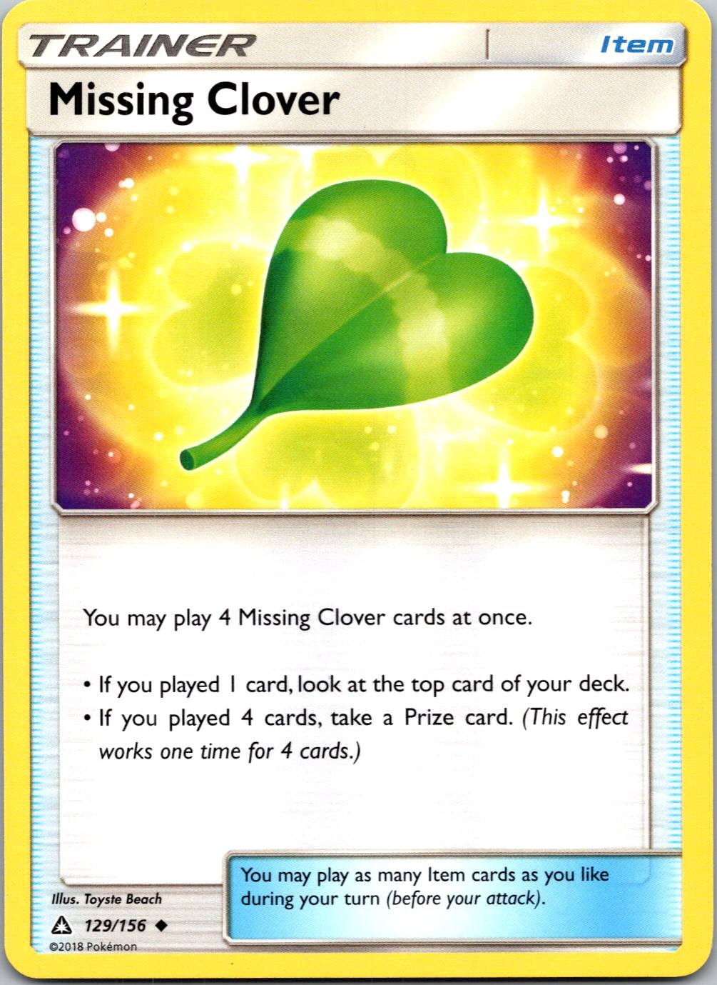 Uncommon Near Mint Missing Clover 129/156 Ultra Prism Pokemon