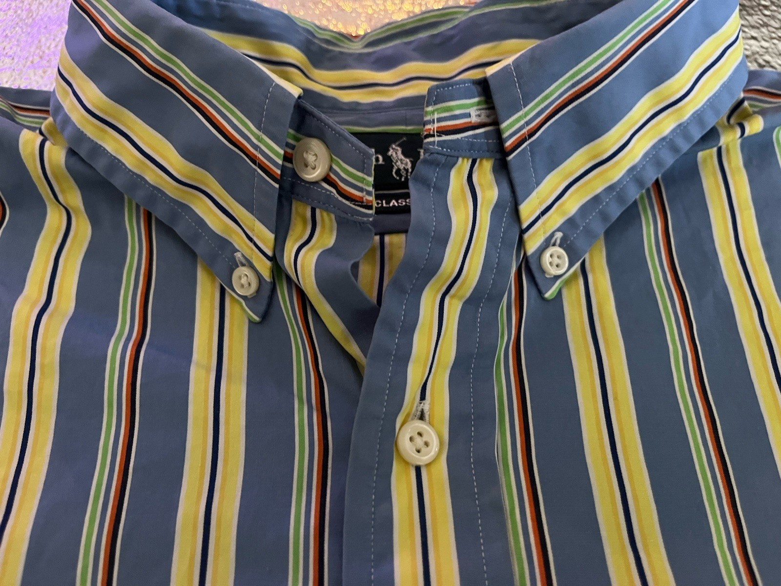 Ralph Lauren Classic Fit Oxford Shirt Size XL Blue And Yellow Striped Shirt