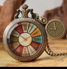 Vintage Bronze Pocket Watch Quartz with Chain Retro Steampunk Pendant Necklace