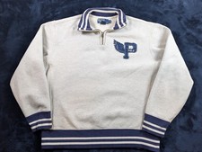 VTG Polo Ralph Lauren Winged P Quarter Zip Sweatshirt Gray Navy Men  s L READ 