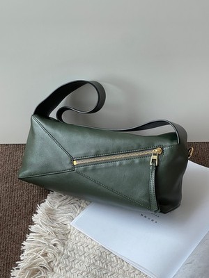 LOEWE Khaki Green Puzzle Hobo Bag Shoulder Bag Nappa Leather Authentic