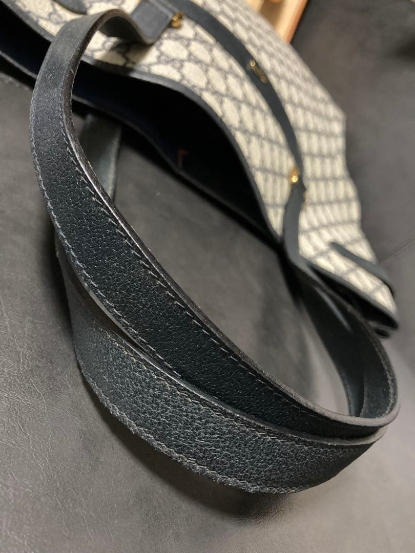 GUCCI Vintage GG Tote Shoulder Bag Navy PVC Leather Unisex Excellent Condition thumbnail 13