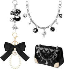 3PCS Purse Chain Bag Charms, Bow Keychain Purse Charms for Handbag Vintage Decor