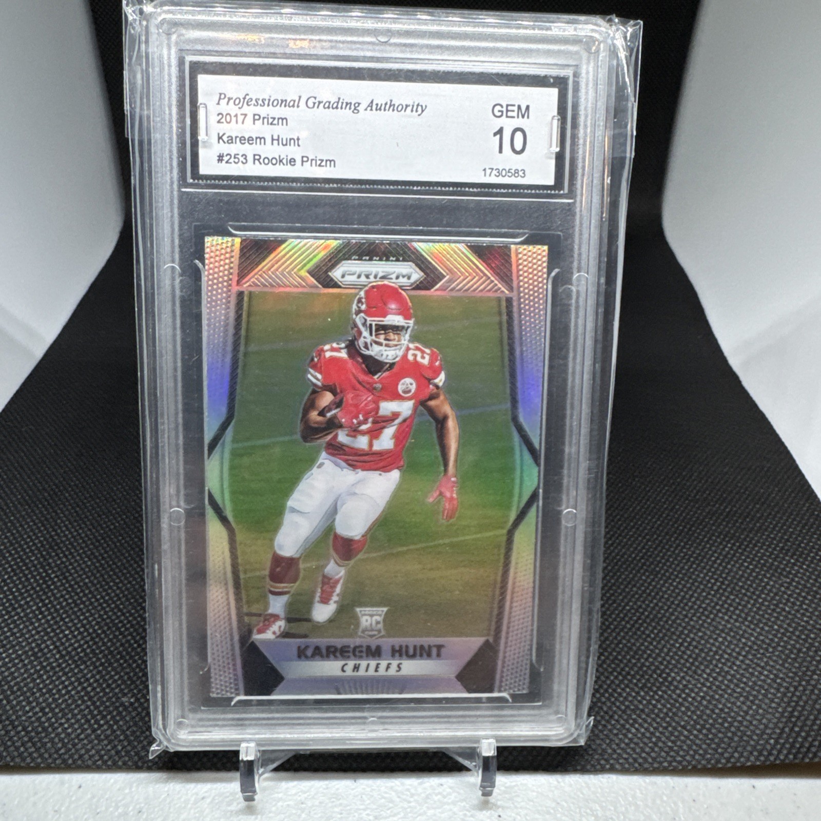 2017 Panini Prizm Kareem Hunt Silver Prizm Rookie RC #253 PGA 10! Chiefs 🔥