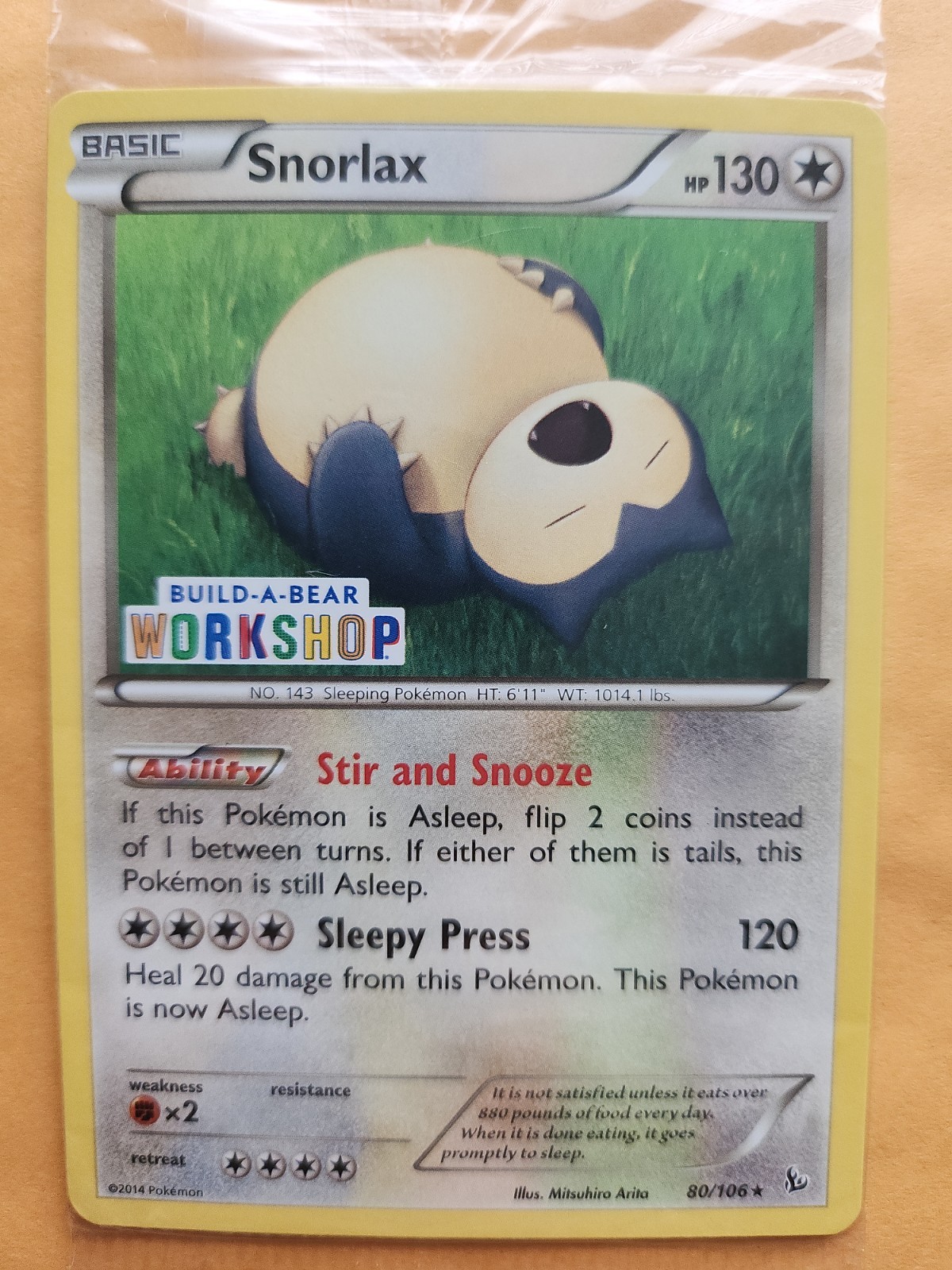 Pokémon Snorlax Build-A-Bear Workshop Promo Card 80/106 Exclusive TCG