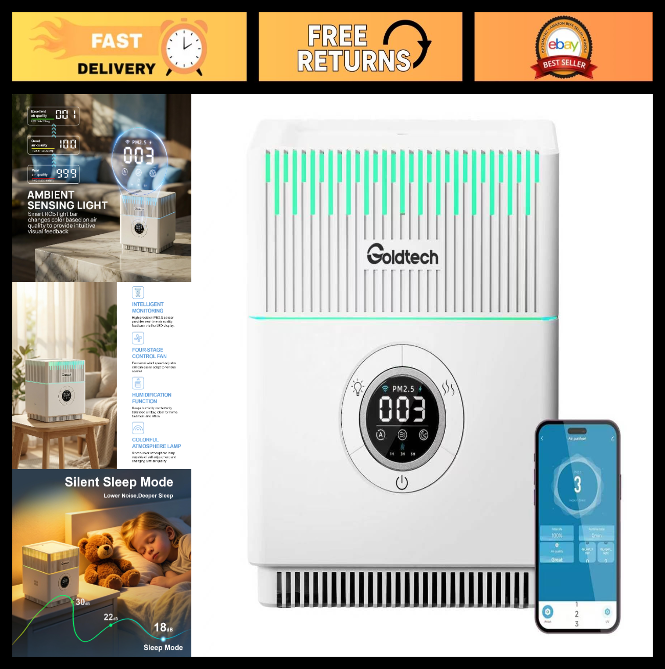 H13 HEPA Air Purifier Humidifier WiFi Combo
