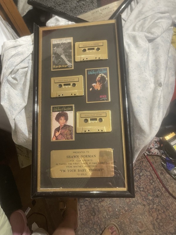 Whitney Houston Framed Gold Sales Award Plaque Presented to Shawn Norman