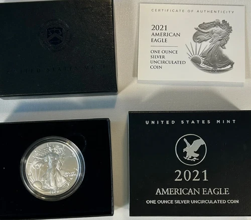 2021-W American Silver Eagle 1 Ounce Uncirculated Coin W/ COA & BOX (21EGN)