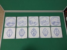 10 x Vintage Delft Blue & White Tiles - Floral and Dutch Scenes - Decorative Lot