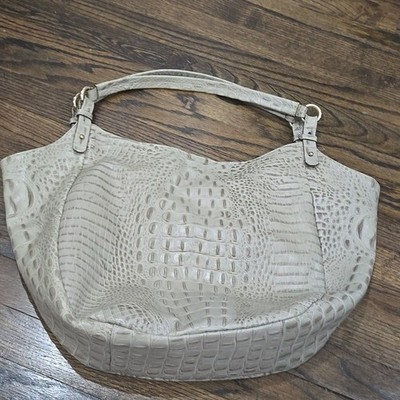 Brahmin Jacqueline Large Croc Embossed Leather Hobo Bag Black gold Hardware