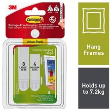 3M Command Removable Picture Hanging Strips│8 Large & 4 Medium Set│Hold Strongly 4.48 per strip