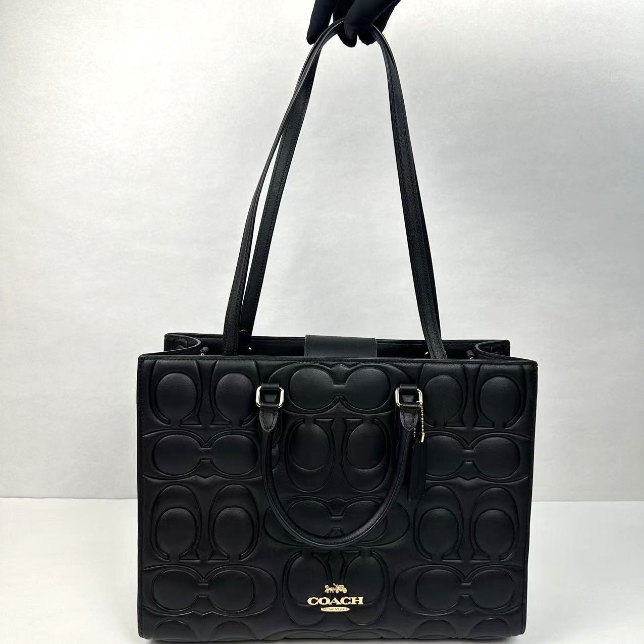 Coach Large Maggie Tote Bag Blocked Sig Leather Black CY672 NWT