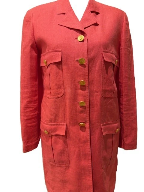 Chanel Vintage Linen Jacket Blazer FR 38 Medium Peach Gold Buttons - Image 2 of 4