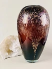 V Nason Murano Black Amethyst Glass Avventurina Vase 11.5" Large Italy Copper