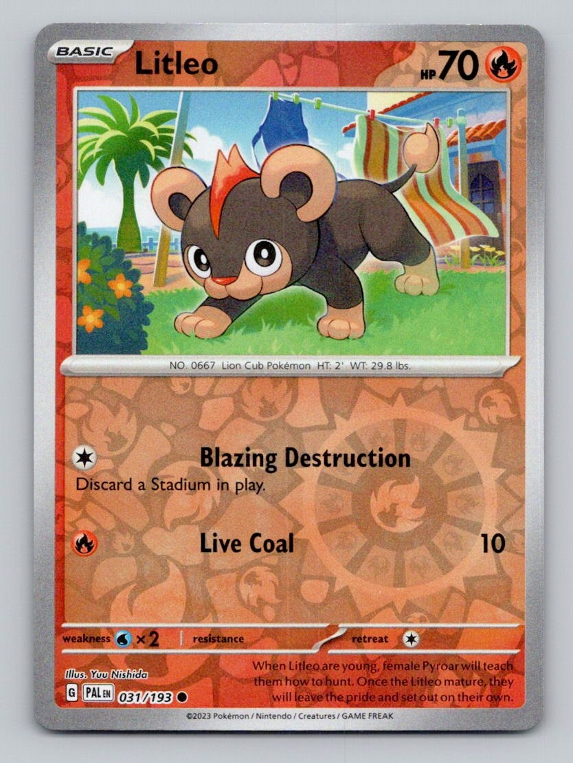 Reverse Holo Litleo 031/193 Common Paldea Evolved Pokemon