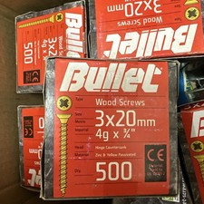 Bullet Wood Screws 3x20mm Hinge Countersunk Zinc Yellow Passivated 500 Qty