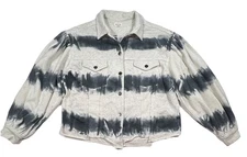 POL Women L Oversized Knit French Terry Tie Dye Shacket Gray Cream Button Down
