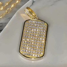 2Ct Round Lab Created Diamond Dog Tag Men's Charm Pendant 14K Yellow Gold Plated