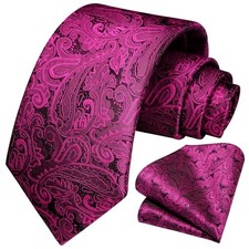 Ties for Men Paisley Tie and Pocket Square Woven Classic Floral D1-hot Pink