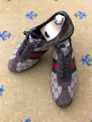 Gucci Turnschuhe Sneaker Schuhe Monogram Canvas Web Grün Rot Herren US 9 UK 8,5 42+