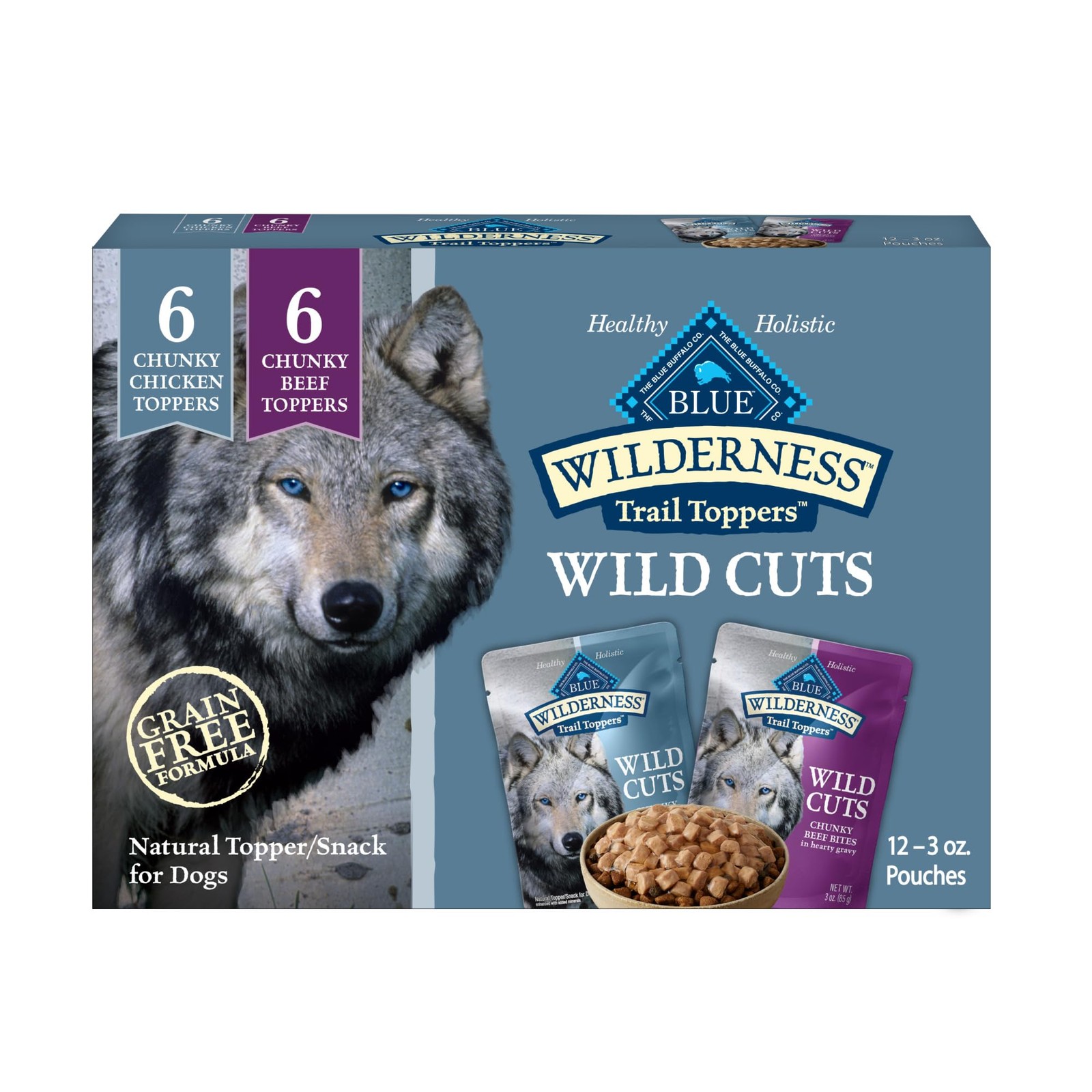 Blue Buffalo Wilderness Trail Toppers Variety Pack 3oz 12 Pouches High Protein