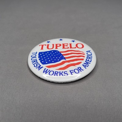 Tupelo Tourism Works For America USA Flag Round Pinback Button Badge Souvenir MS