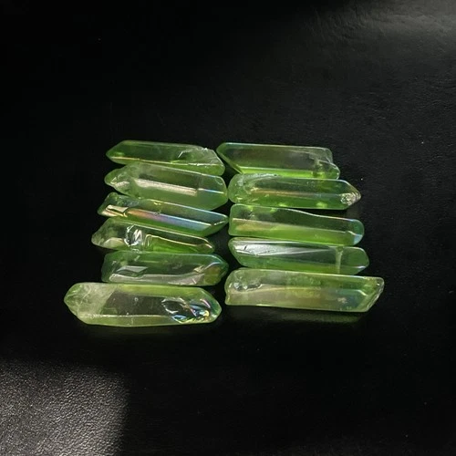11pcs titanium rainbow aura lemurian quartz crystal point gem healing 43g v7711