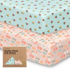 KeaBabies 2-Pack Organic Crib Sheets for Boys, Girls - 52" x 28", Beach Day