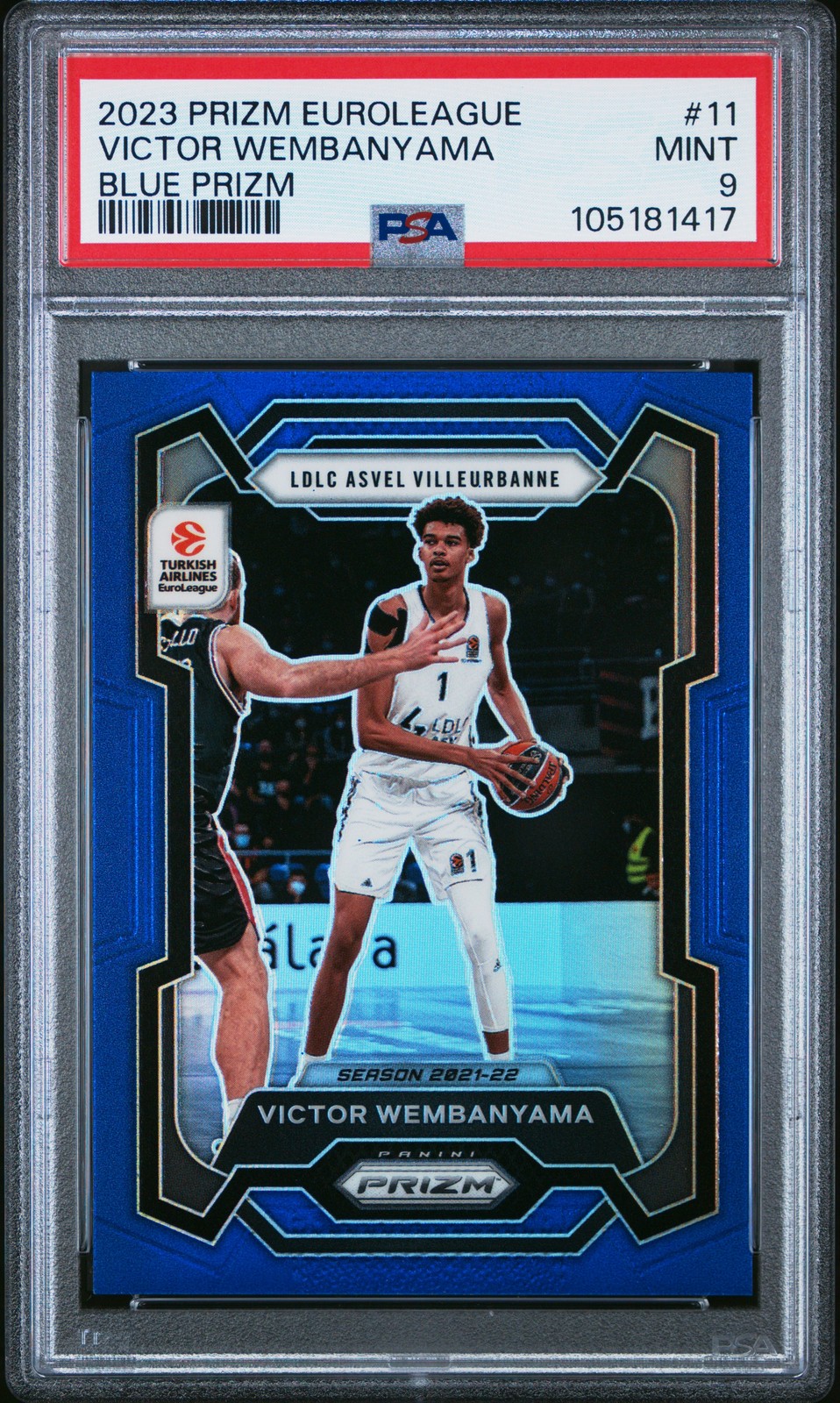 Victor Wembanyama 2023 Panini Airlines Euroleague #11 Blue #146/199 Prizm PSA 9