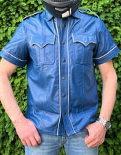 Lederhemd blau mit weißen Bisen, Gr. L, neuw...