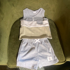 Boys 2pc Tank Top Striped Shorts Set 12-18M Gray/White