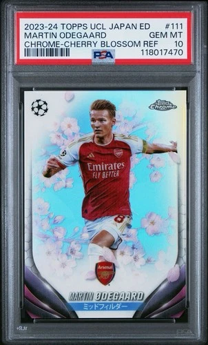 2023-24 Topps UCL Japan Edition Martin Odegaard Chrome Cherry Blossom PSA 10