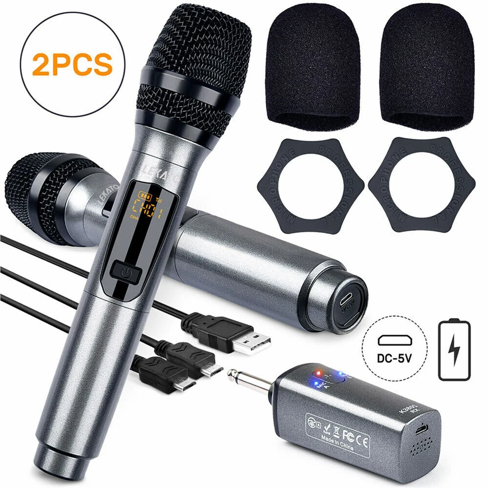 LEKATO UHF Wireless Handheld Microphone System Rechargeable Receiver for Karaoke - Image 2 of 4