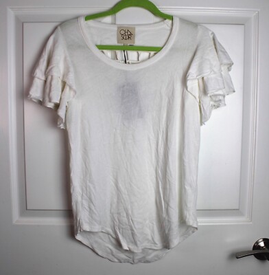 NWT Chaser Flutter Sleeve Cage Back White Shirt Semi-Sheer Rounded Hem Size M