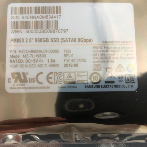 SAMSUNG PM883 960GB SATA SSD 2.5 6GB MZ7LH960HAJR-00005 MZ-7LH9600 - Bild 2 von 2