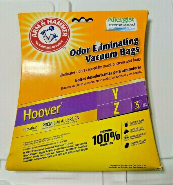 3 HOOVER Vacuum Cleaner BAGS Type Y & Z Arm & Hammer 67978 Odor