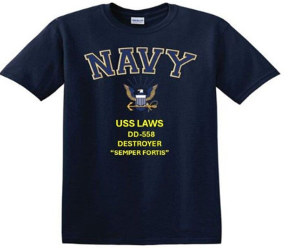 USS LAWS  DD-558 * DESTROYER*EAGLE SHIRT* NAVY OFFICIALLY LICENSED