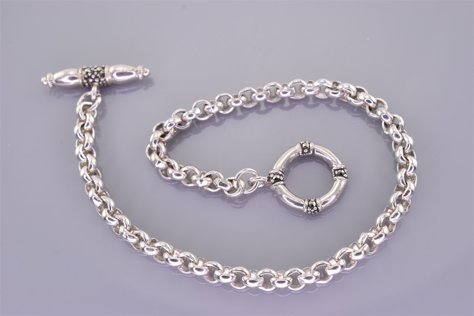 Sterling Silver 3mm Solid Rolo Linked Marcasite T… - image 4