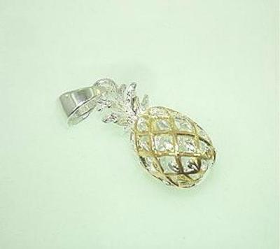 Kleiner Charm Anhänger 8mm Hawaii 2-farbig 925 Silber Gelbgold vergoldet Ananas