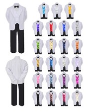 6pc Boy Teens Formal Black Pants Bowtie White Suit Set Pick Satin Vest 4T-20