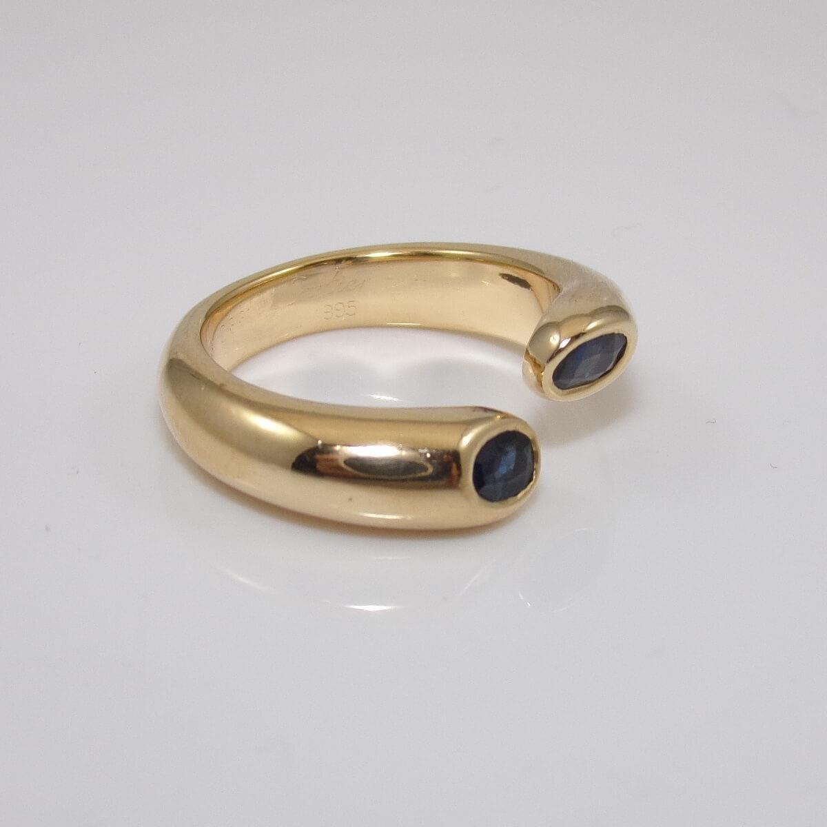 Vintage Cartier 18K Yellow Gold Blue Sapphire Ring Ellipse Deux Tetes  Croisees