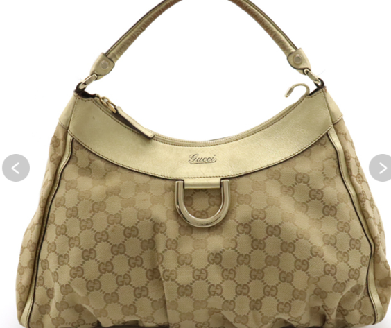 GUCCI Abbey Shoulder Bag Gold GG Canvas Leather Authentic GUCCI Abbey Shoulder Bag Gold GG Canvas Leather Authentic