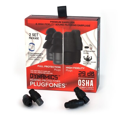 Plugfones Dynamics Earplugs High Fidelity Musician concert Ear Plugs