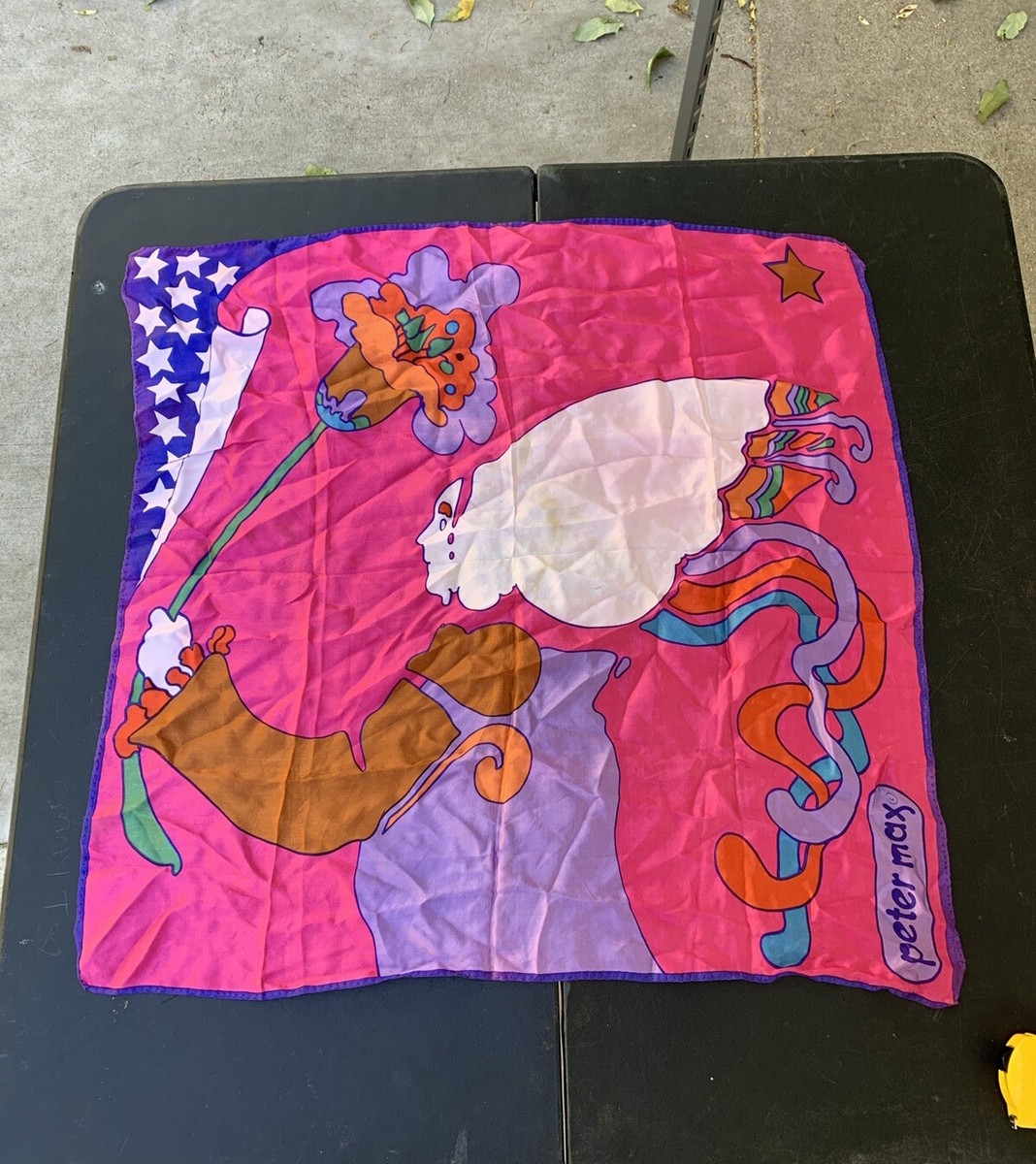 Vintage Peter Max Scarf Size 25 X 26 Inches 1960s/1970s Sold As Is