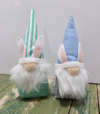 Set of 2 Blue & Green Mini Easter Bunny Gnomes 7-inch Plush Decor