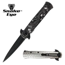 8.5" DARK FANTASY BLADES DRAGON STYLE SPRING ASSISTED FOLDING KNIFR BLACK/SILVER