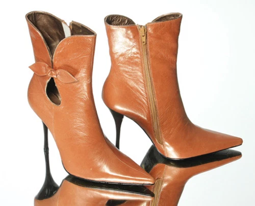 Nuevo BRONX Mujeres Naranja Cuero Delgado Stiletto Vestido Punta Punta Punta Bota Zapato Talla 10 M Foto 2 de 2